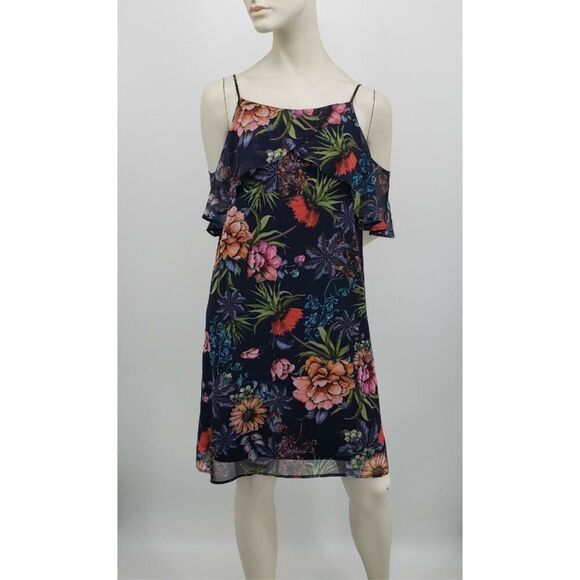 Emma Michele Cold Shoulder Dress Size Medium Floral Chiffon - Picture 1 of 11